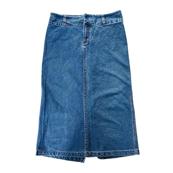 Vtg Old Navy Blue Denim Midi Skirt Size 10 Back Slit Y2k Classic Capsule Modest - Picture 1 of 8